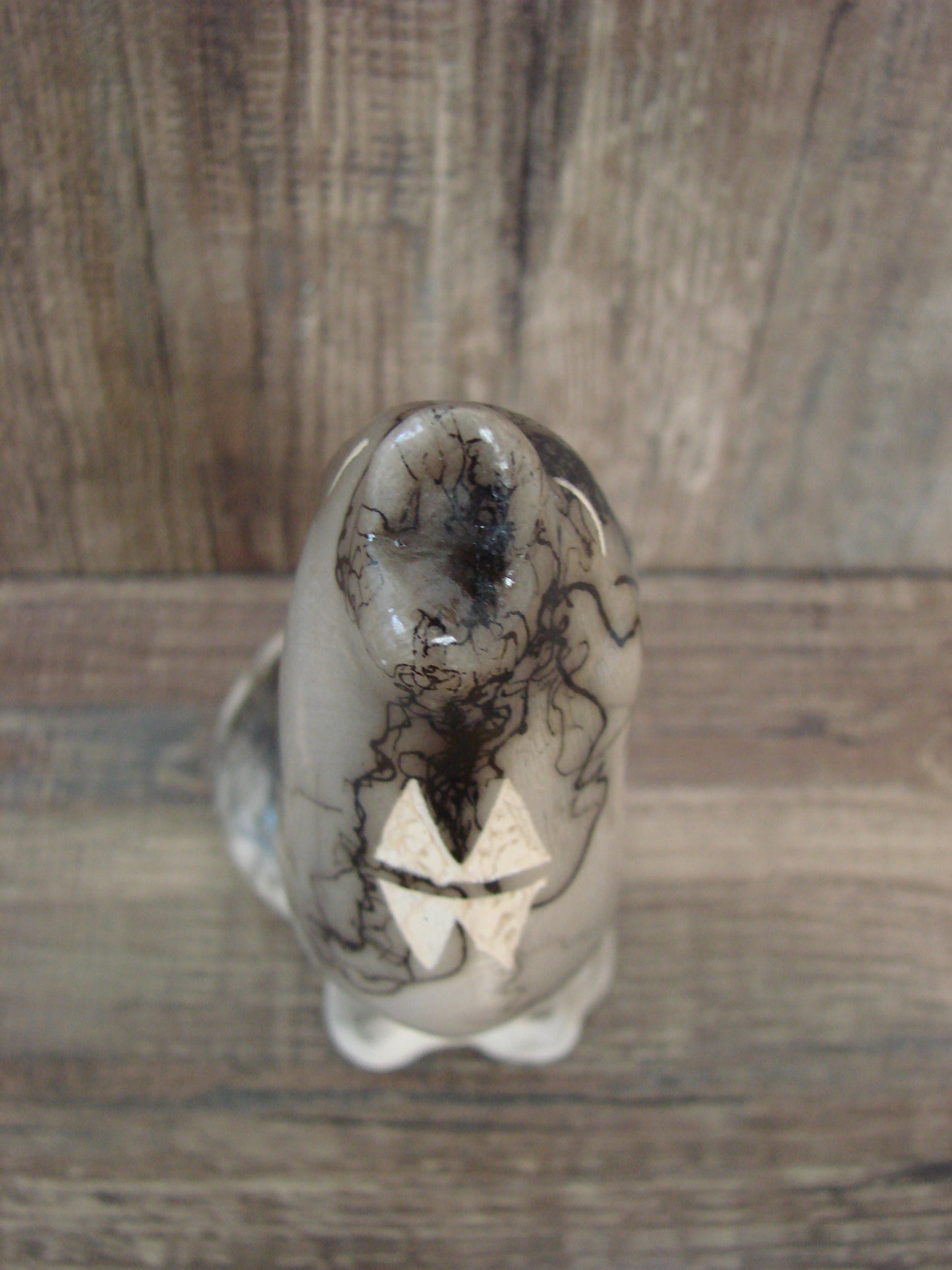 Navajo Pottery Horse Hair Howling Wolf Sculpture by Vail