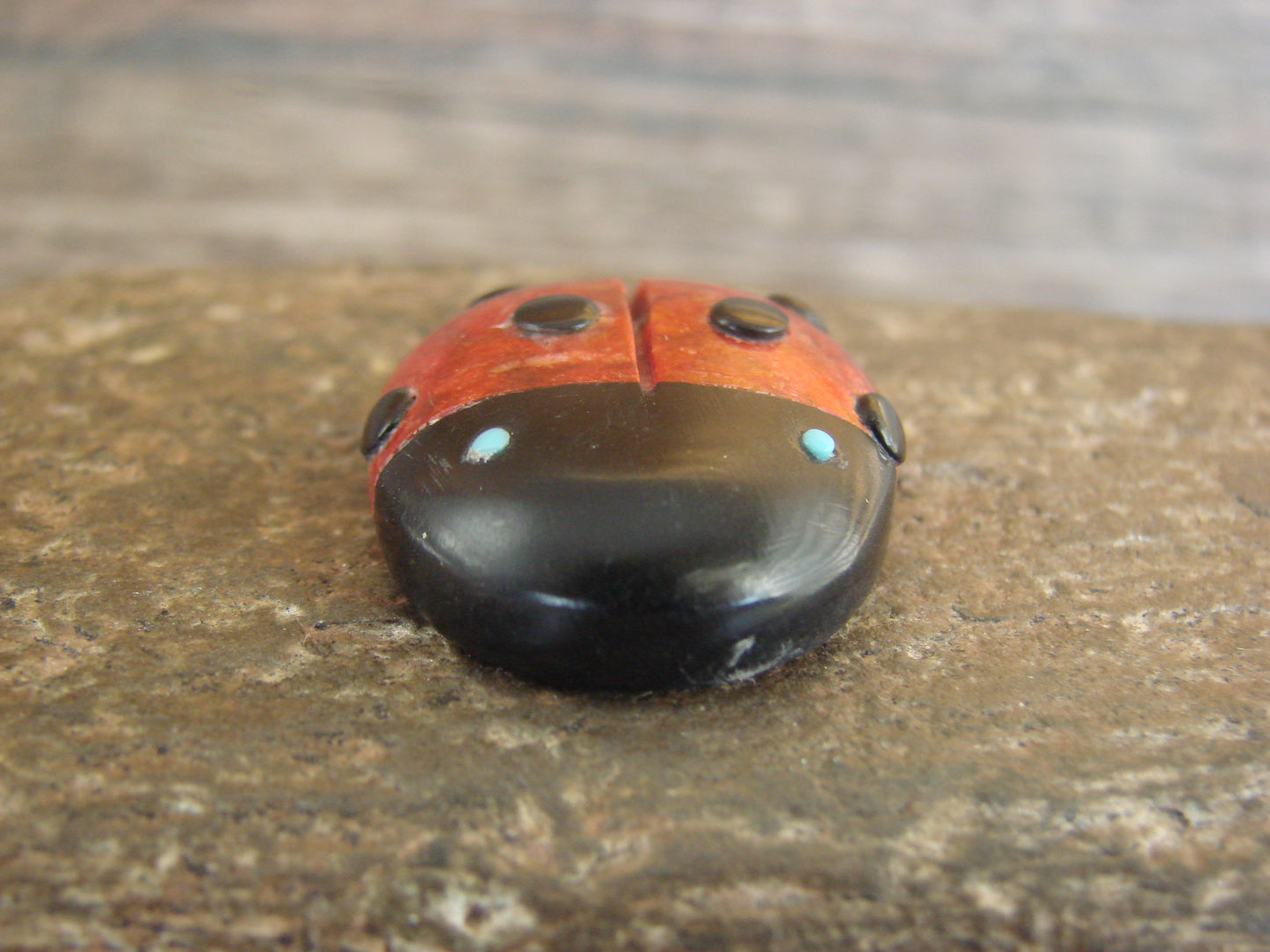 Native American Zuni Hand Carved Coral Ladybug Fetish by Lonasee