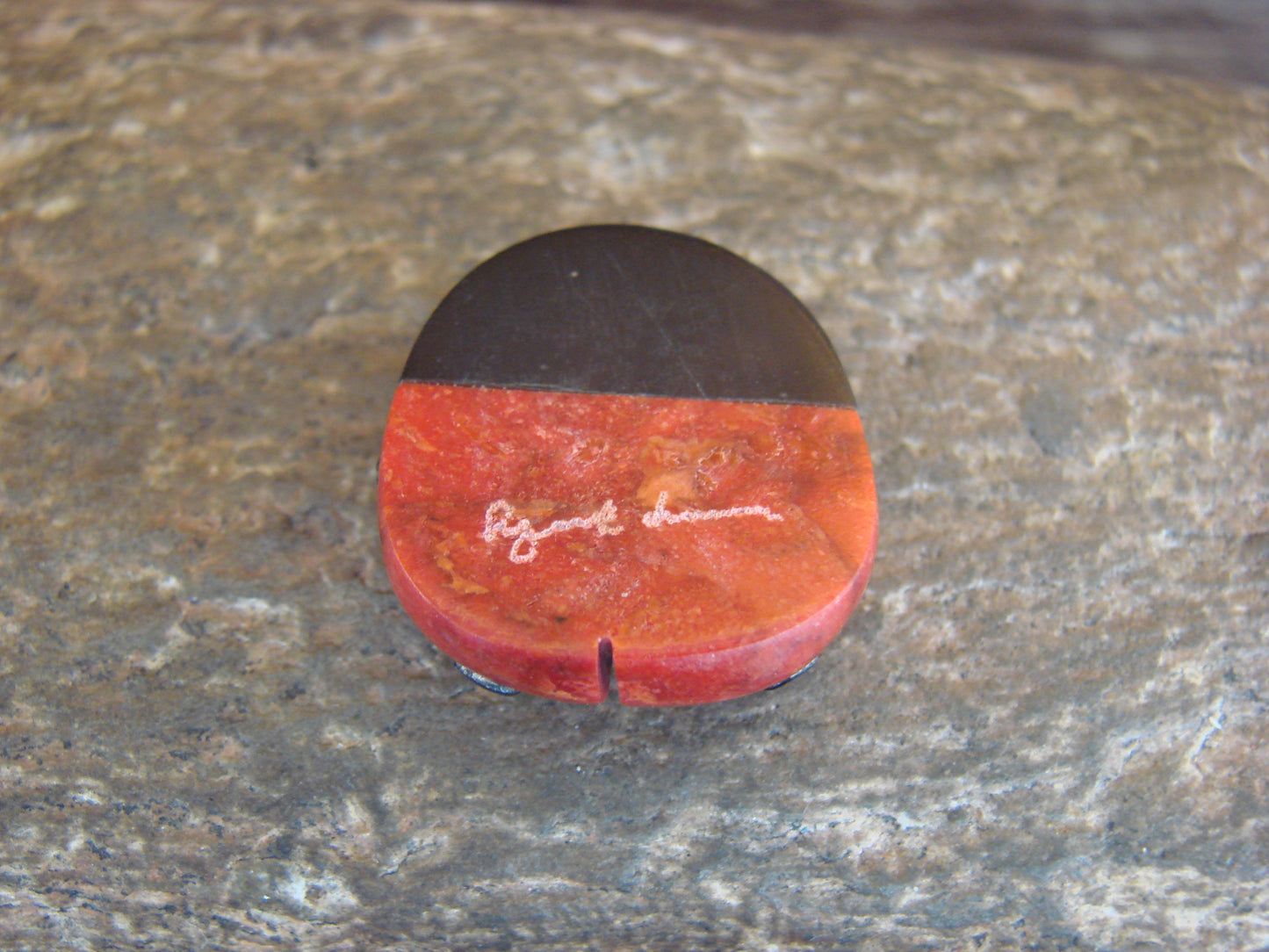 Native American Zuni Hand Carved Coral Ladybug Fetish by Lonasee