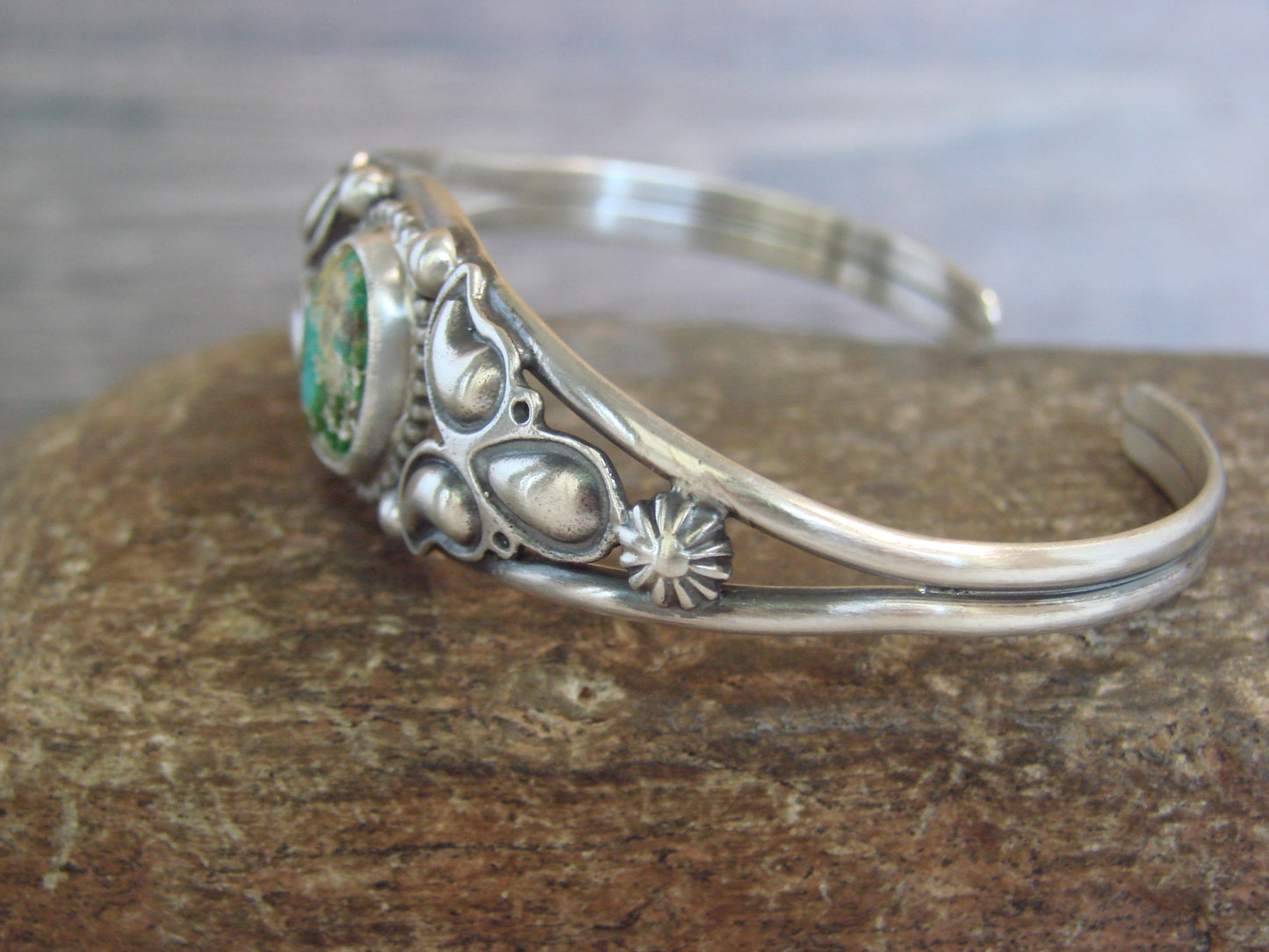 Native American Sterling Silver & Turquoise Feather Bracelet by Morgan