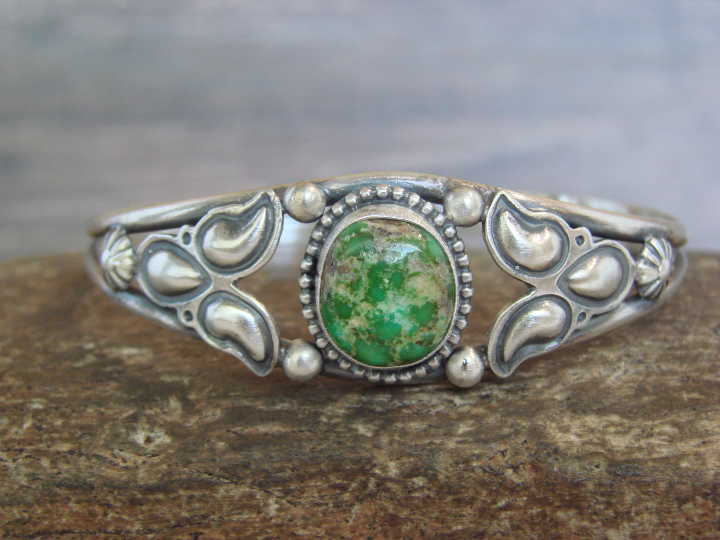 Native American Sterling Silver & Turquoise Feather Bracelet by Morgan