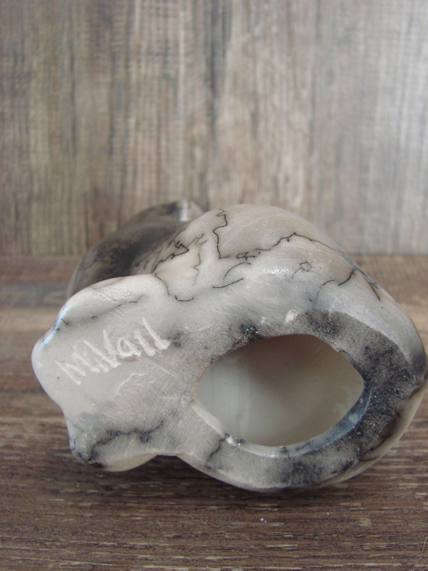 Navajo Pottery Horse Hair Howling Wolf Sculpture by Vail