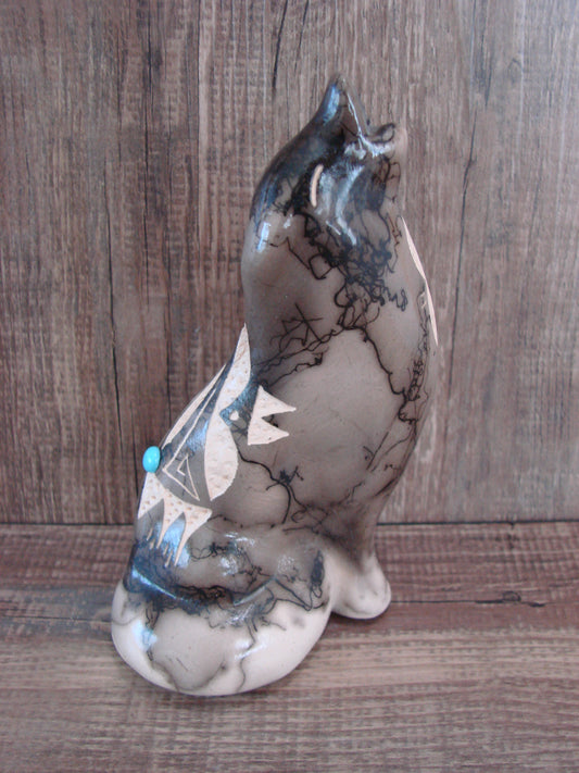 Navajo Pottery Horse Hair Howling Wolf Sculpture by Vail
