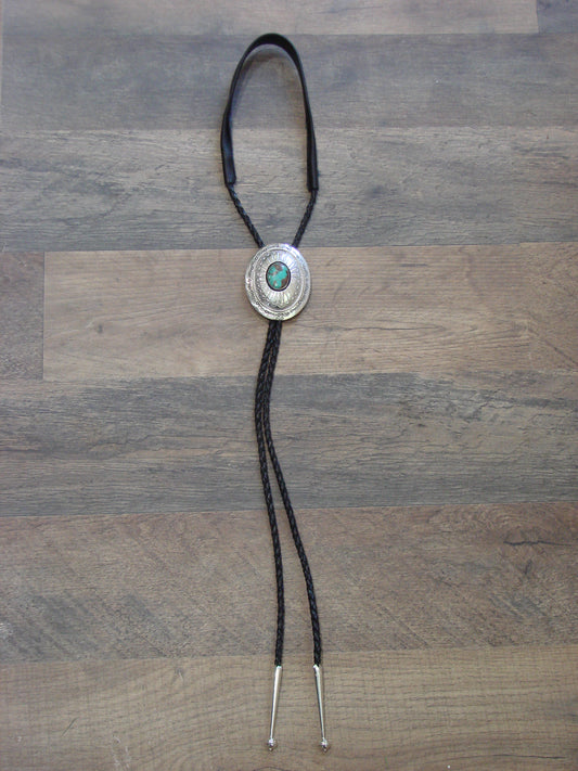 Native American Sterling Silver & Turquoise Concho Bolo Tie by Muskett Sr.