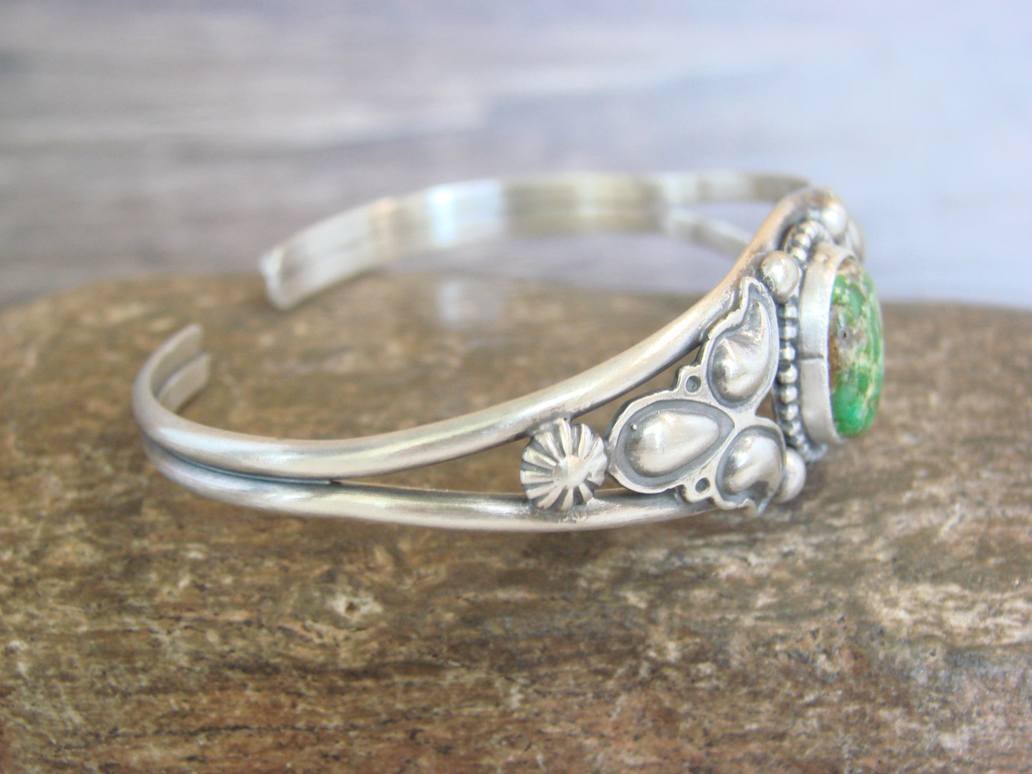 Native American Sterling Silver & Turquoise Feather Bracelet by Morgan