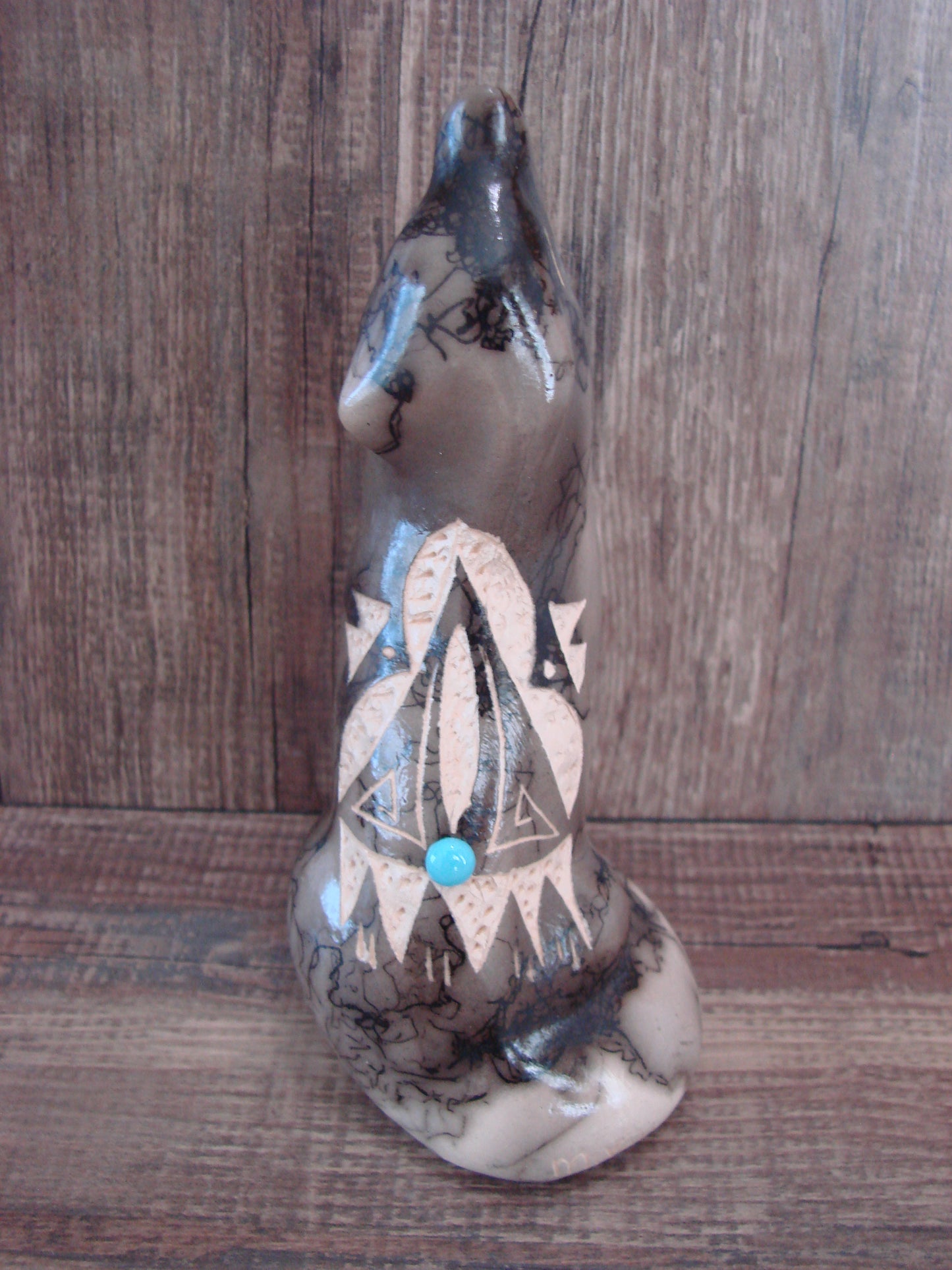 Navajo Pottery Horse Hair Howling Wolf Sculpture by Vail