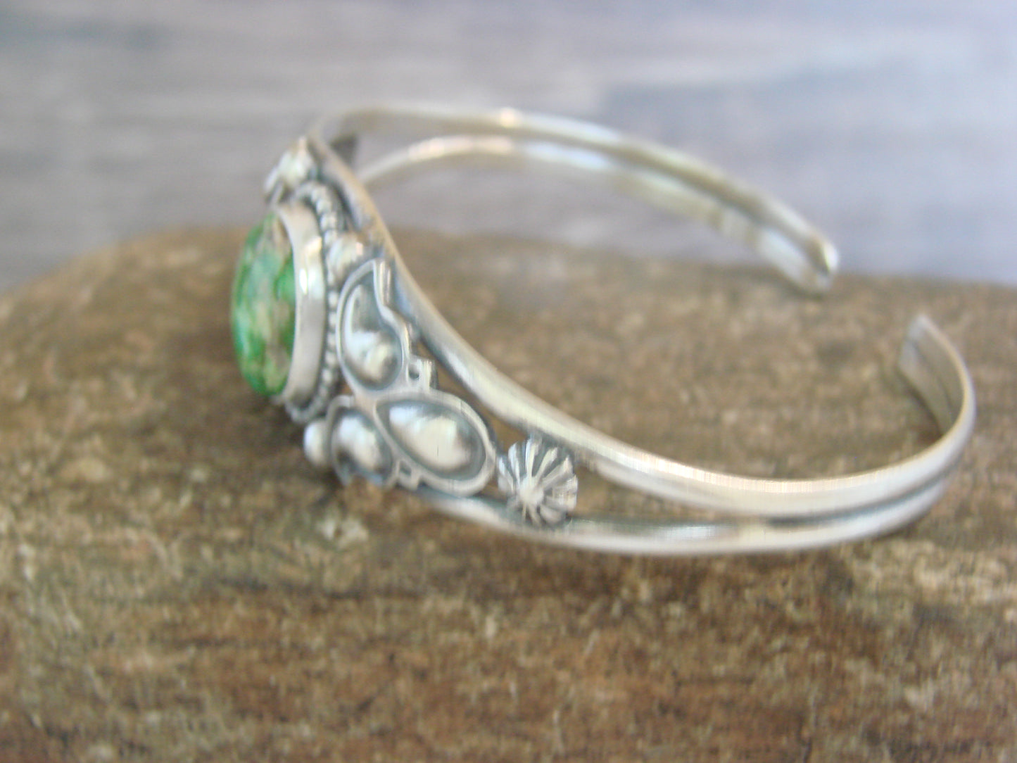Native American Sterling Silver & Turquoise Feather Bracelet by Morgan