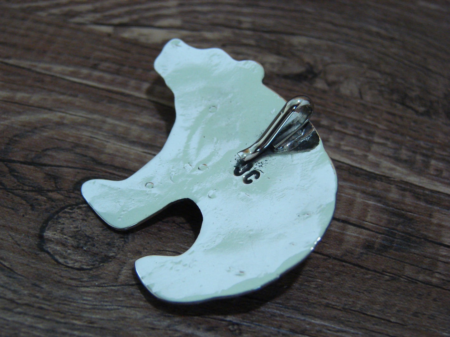 Navajo Indian Nickel Silver & Turquoise Bear Pendant - Cleveland