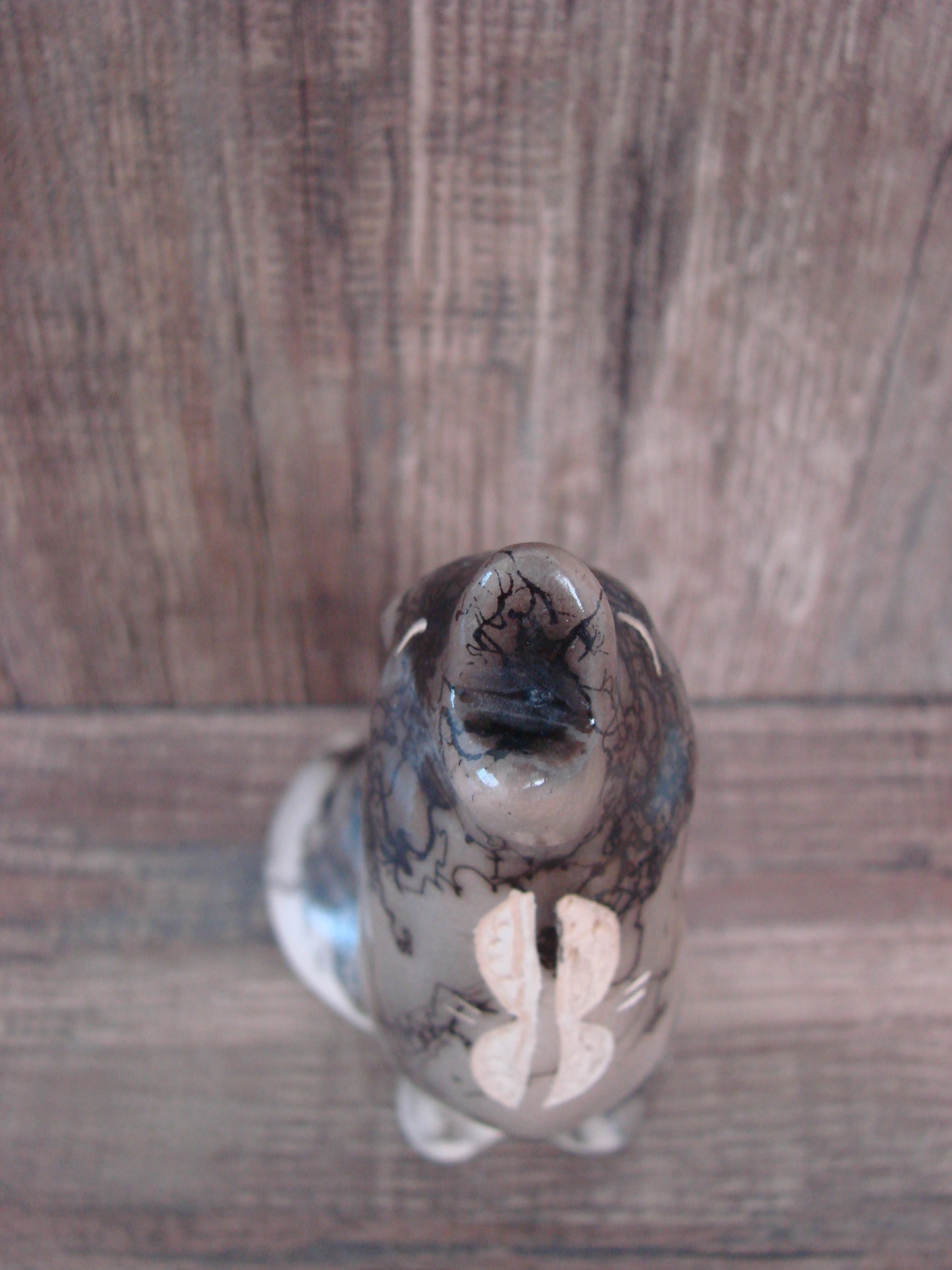 Navajo Pottery Horse Hair Howling Wolf Sculpture by Vail