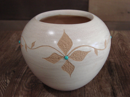 Native American Indian Handmade Clay Floral Pottery by Marcella Yepa
