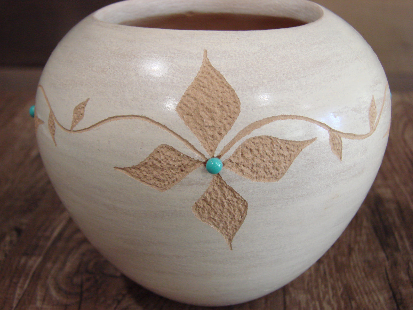 Native American Indian Handmade Clay Floral Pottery by Marcella Yepa