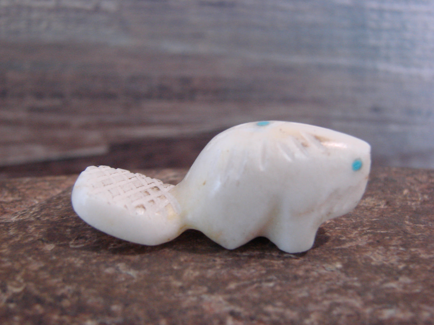 Native American Indian Hand Carved Alabaster Beaver Fetish - B. Phillips