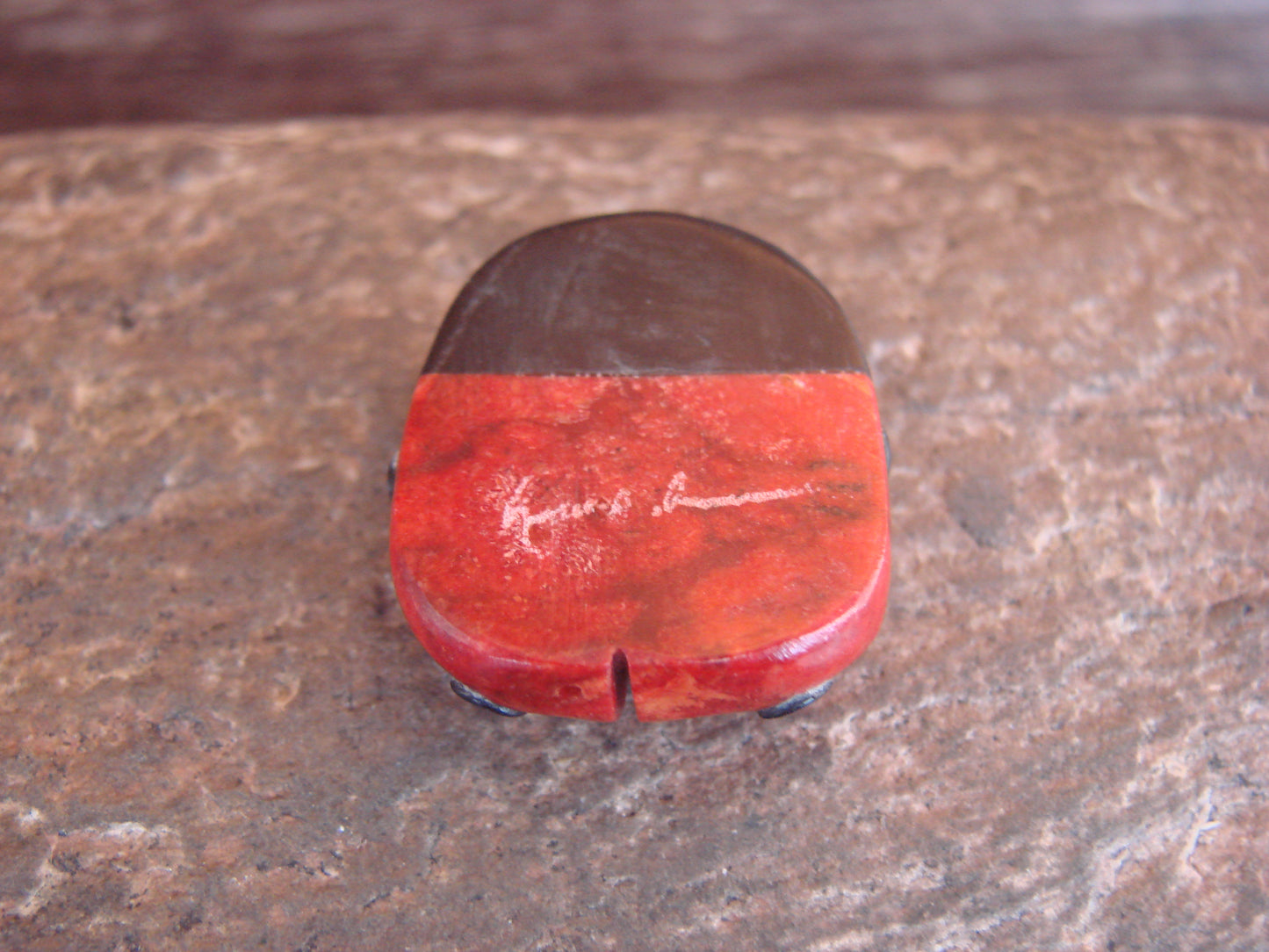 Native American Zuni Hand Carved Coral Ladybug Fetish by Lonasee