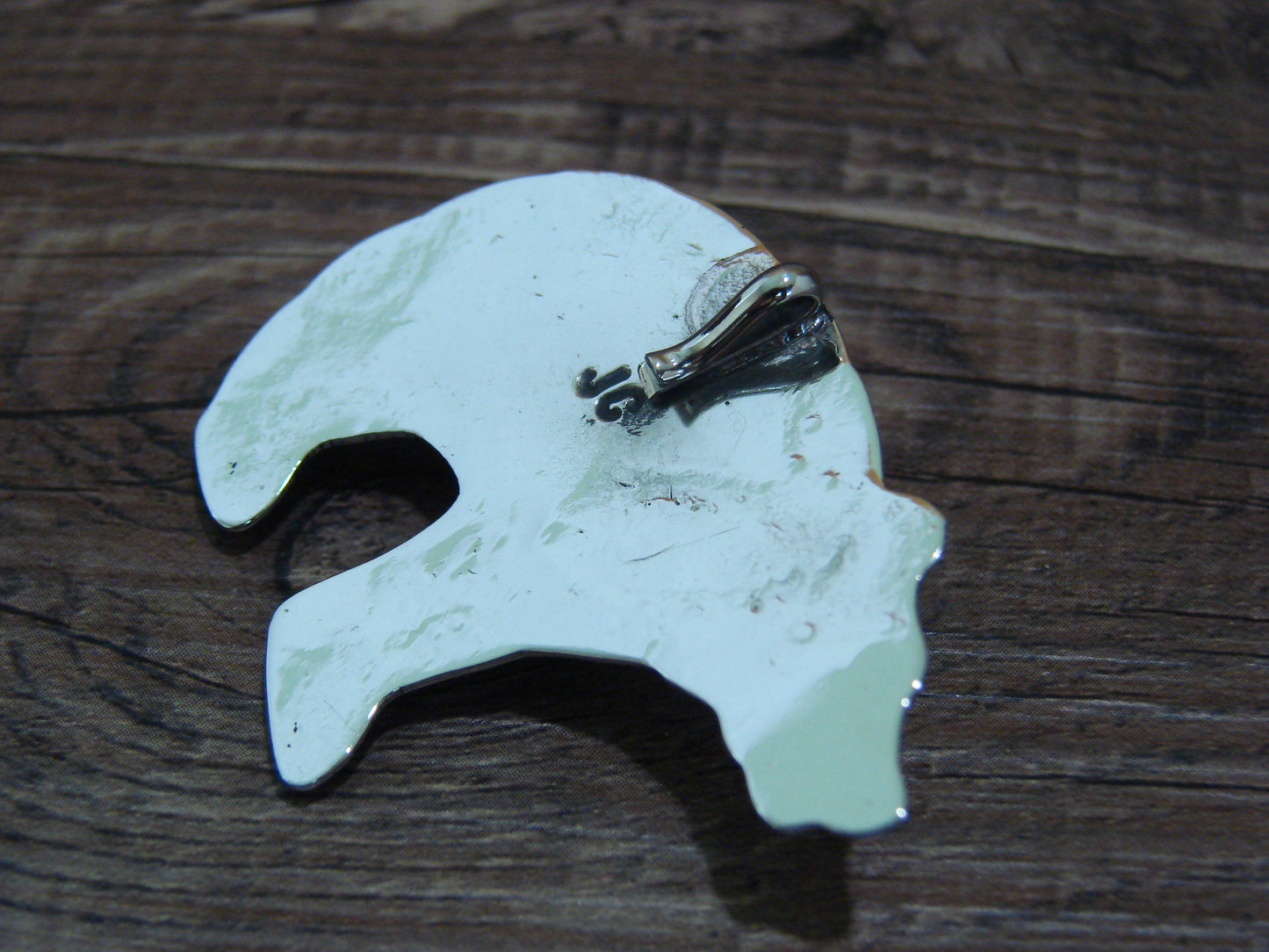 Navajo Indian Nickel Silver & Turquoise Bear Pendant - Cleveland
