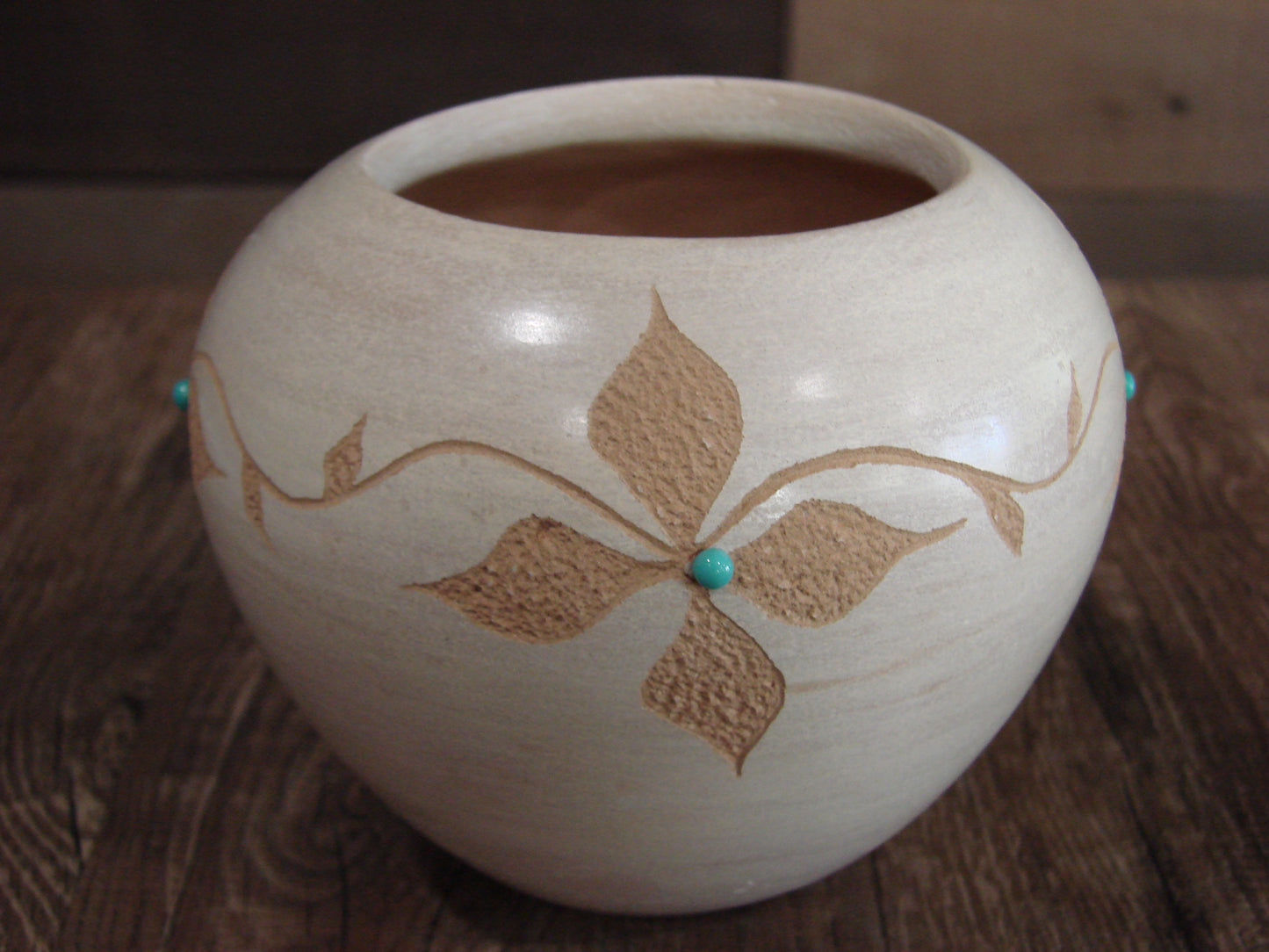 Native American Indian Handmade Clay Floral Pottery by Marcella Yepa