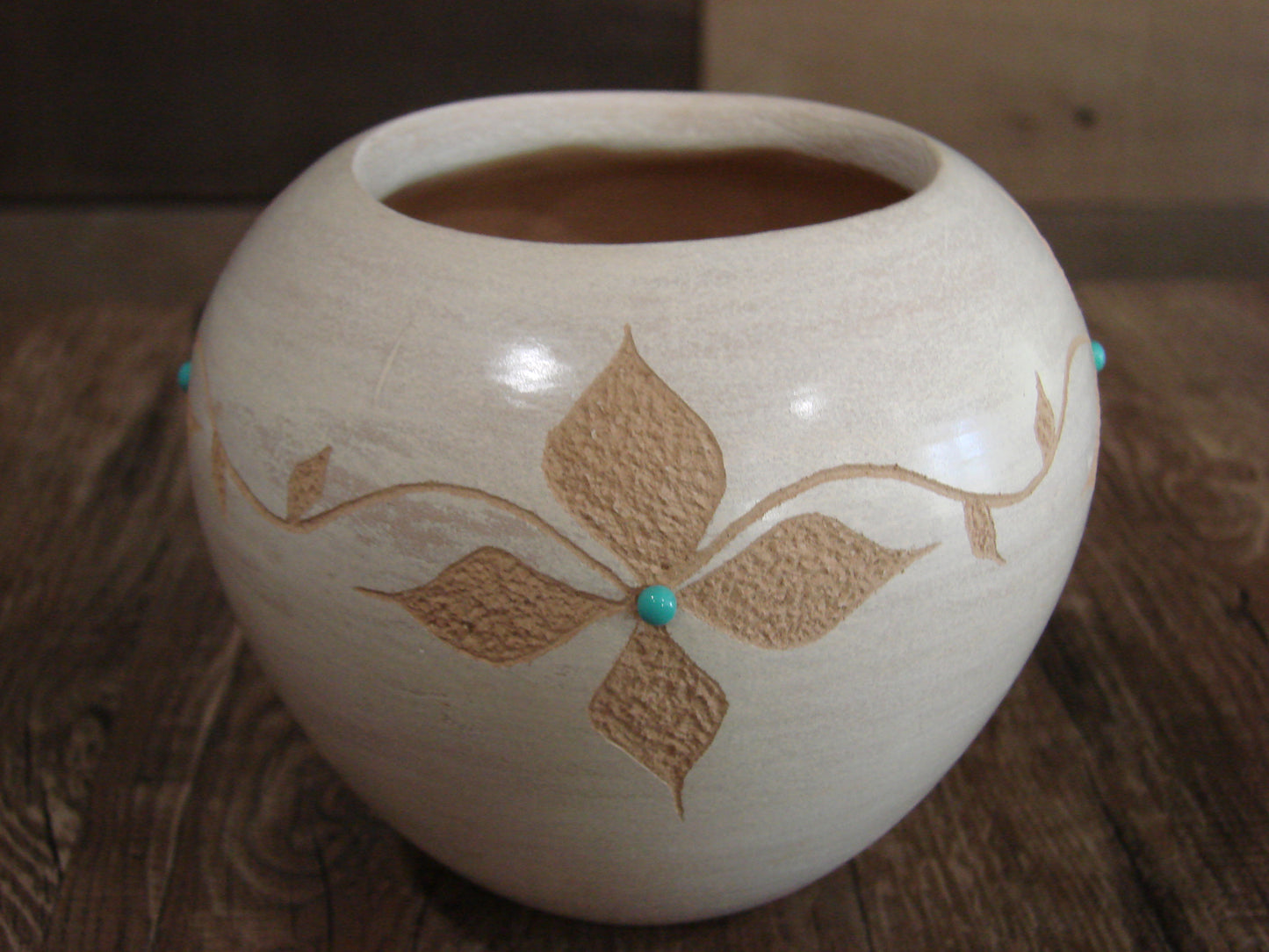 Native American Indian Handmade Clay Floral Pottery by Marcella Yepa