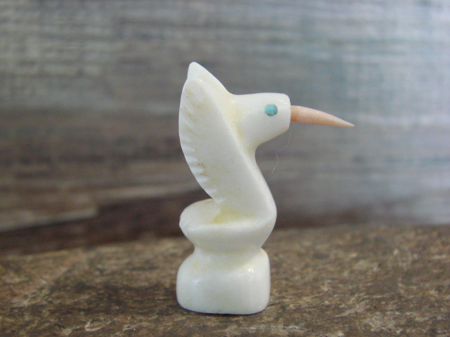 Native American Indian Hand Carved Alabaster Hummingbird Fetish - B. Phillips