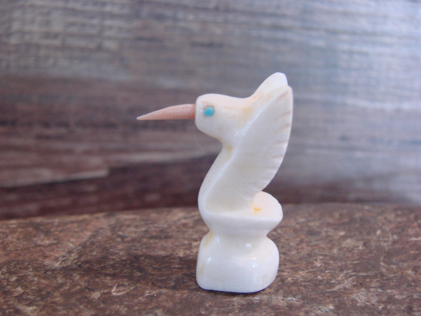 Native American Indian Hand Carved Alabaster Hummingbird Fetish - B. Phillips