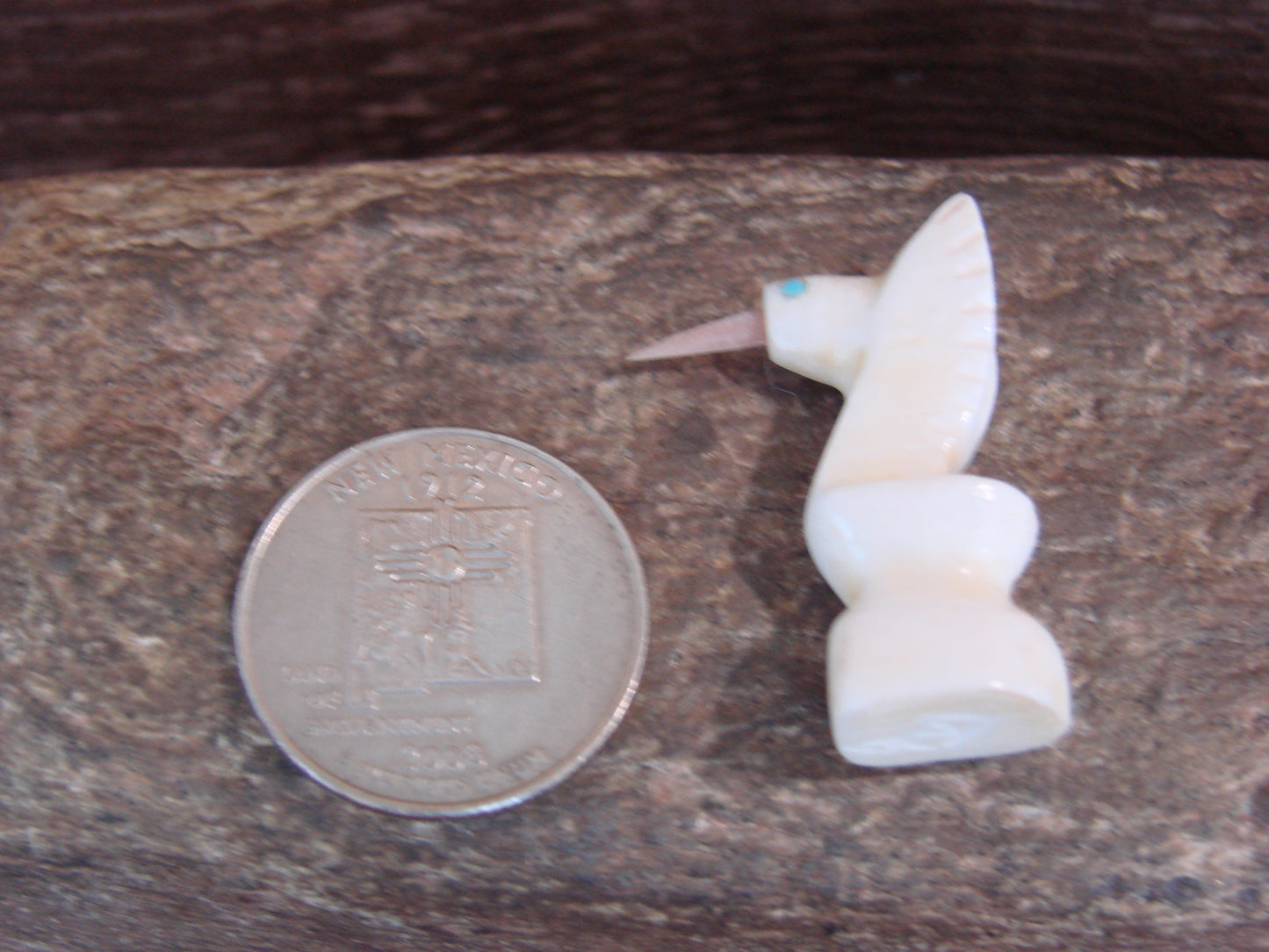 Native American Indian Hand Carved Alabaster Hummingbird Fetish - B. Phillips