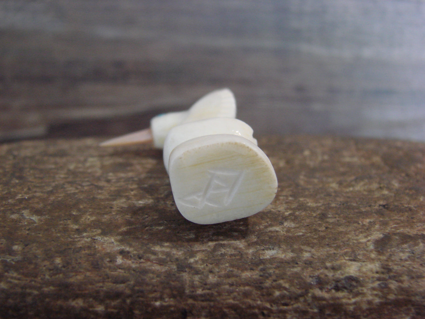 Native American Indian Hand Carved Alabaster Hummingbird Fetish - B. Phillips