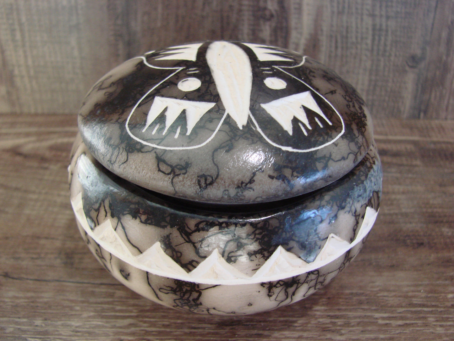 Native American Pottery Horse Hair Jewelry Trinket Box by Vail