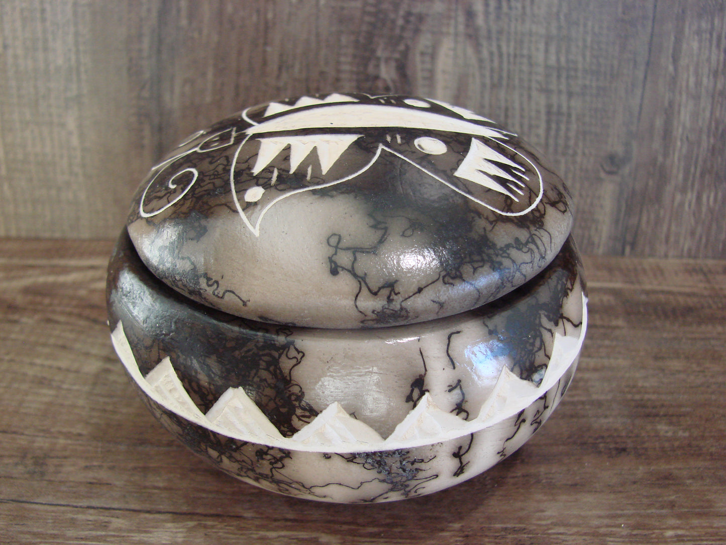 Native American Pottery Horse Hair Jewelry Trinket Box by Vail