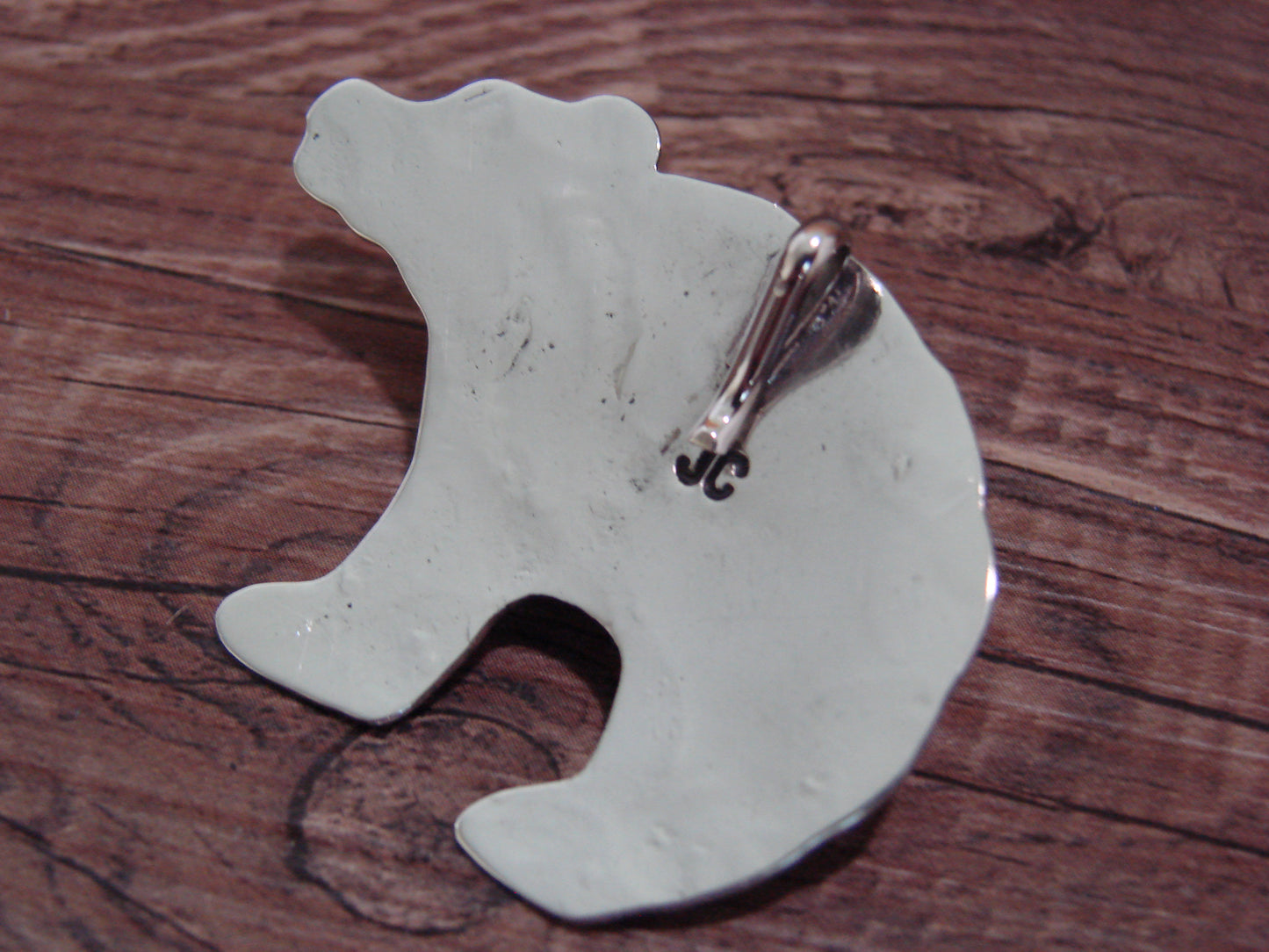 Navajo Indian Nickel Silver & Turquoise Bear Pendant - Cleveland