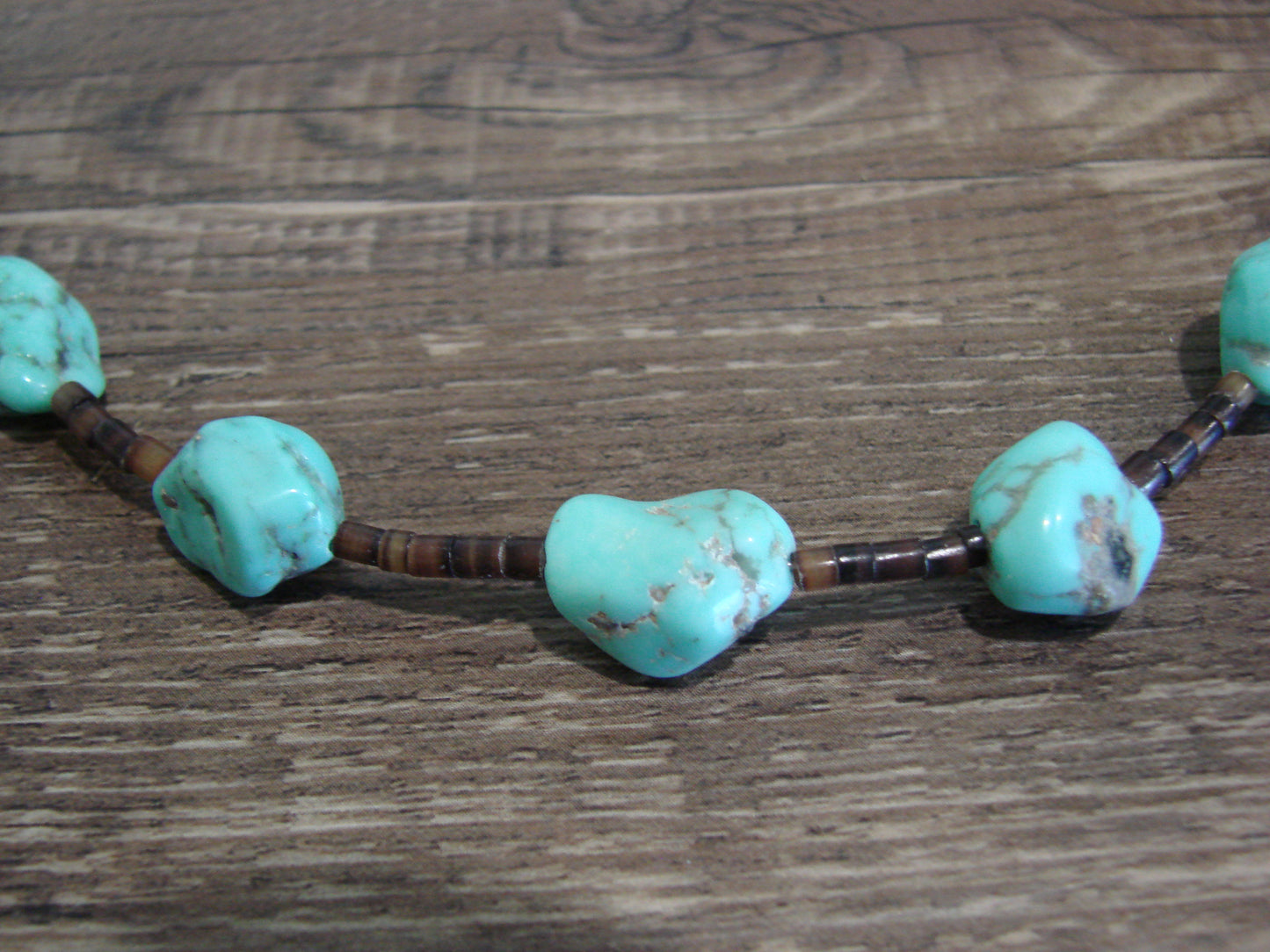 Native American Sterling Silver Turquoise Nugget Stone 23" Necklace by I. John