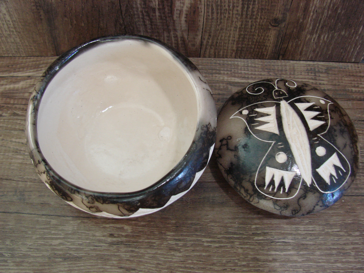 Native American Pottery Horse Hair Jewelry Trinket Box by Vail