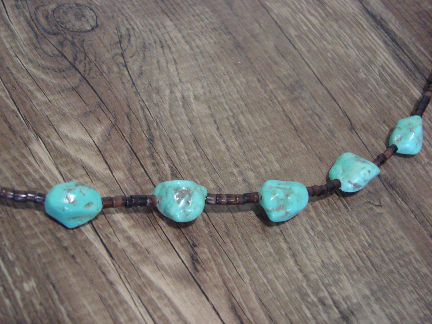 Native American Sterling Silver Turquoise Nugget Stone 23" Necklace by I. John