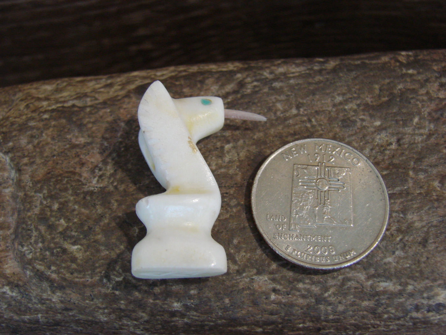 Native American Indian Hand Carved Alabaster Hummingbird Fetish - B. Phillips