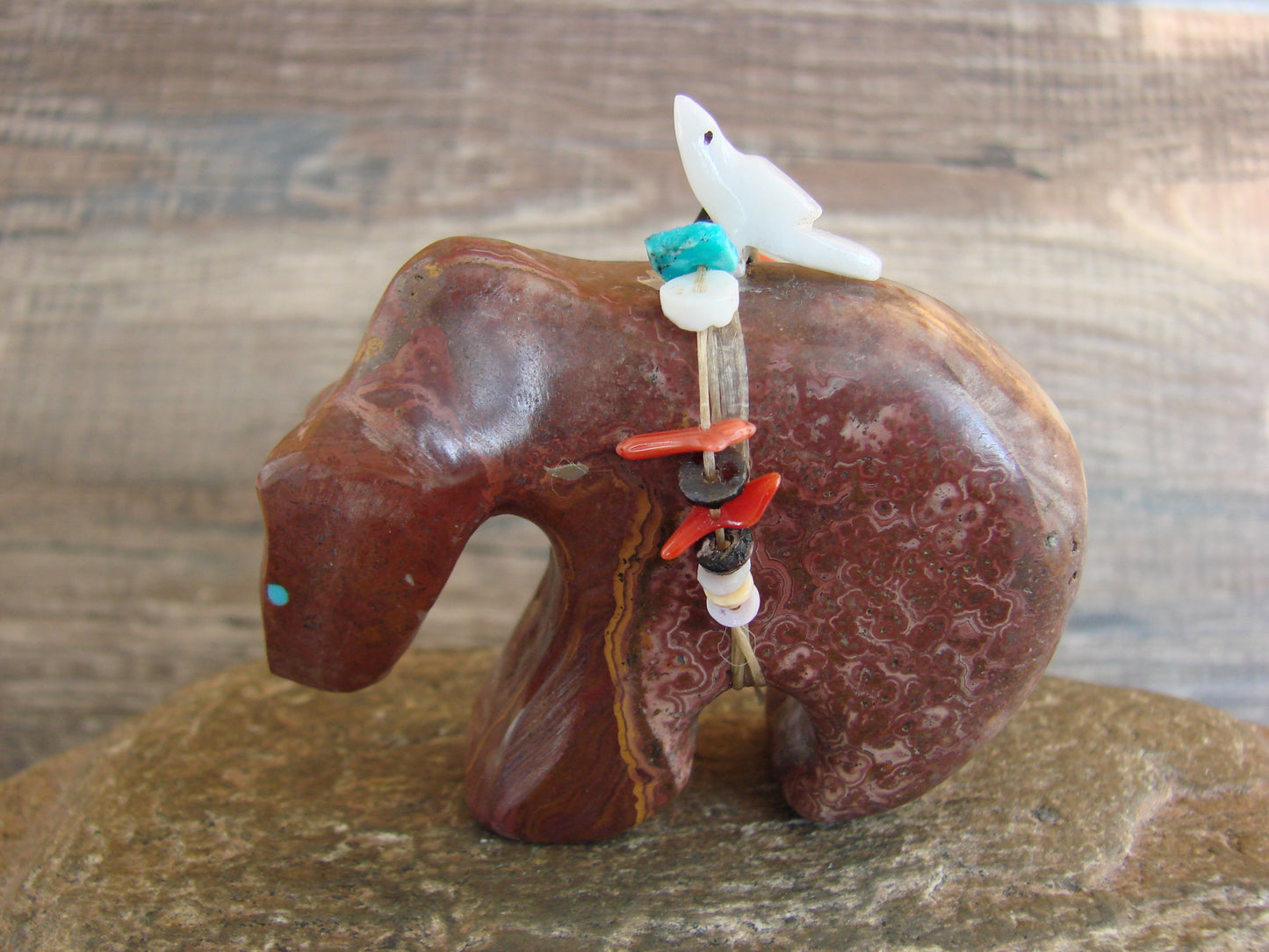 Native American Zuni Hand Carved Heart Line Bear Fetish- Laiwakete