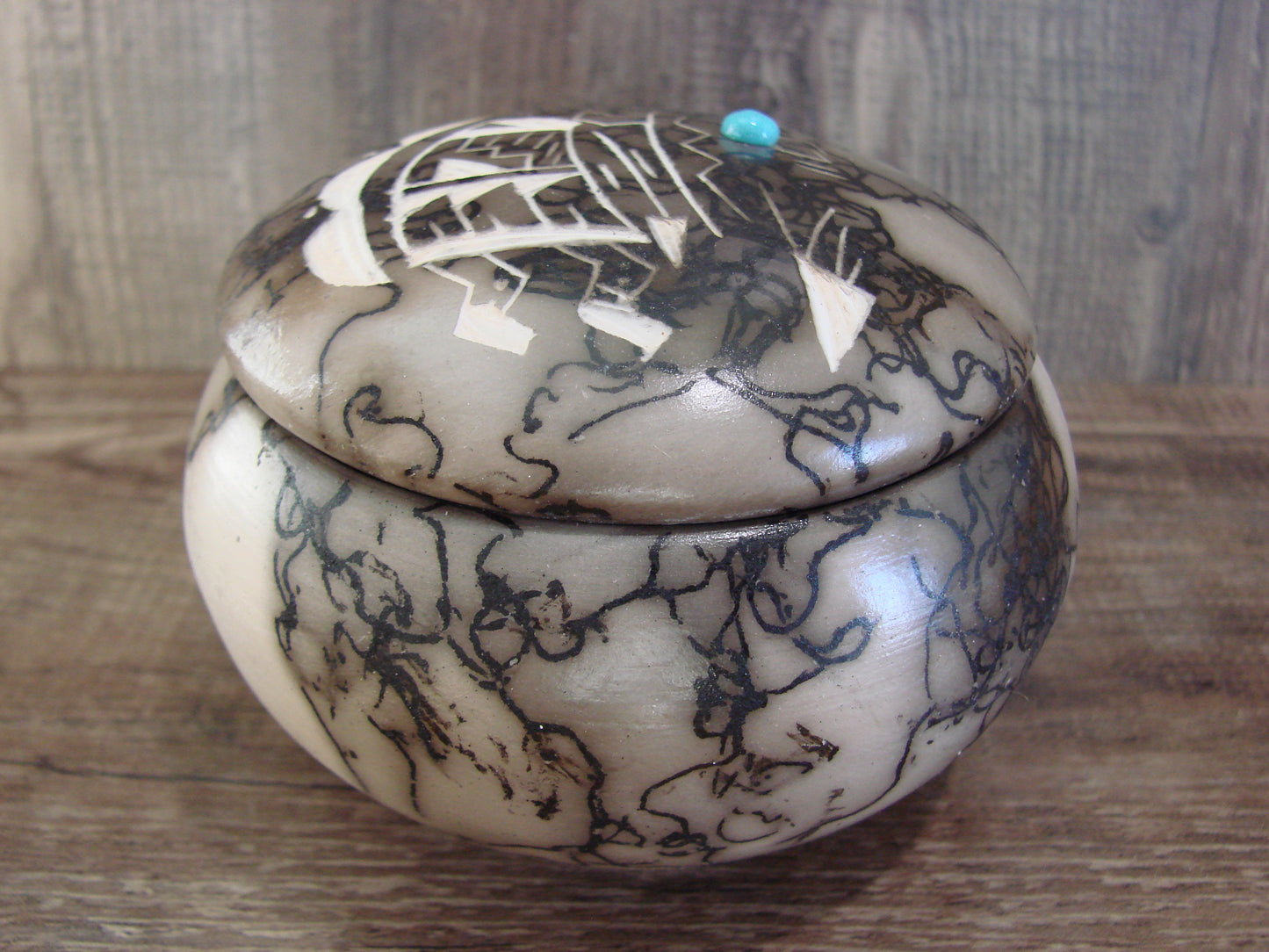 Native American Pottery Horse Hair Jewelry Trinket Box by Vail