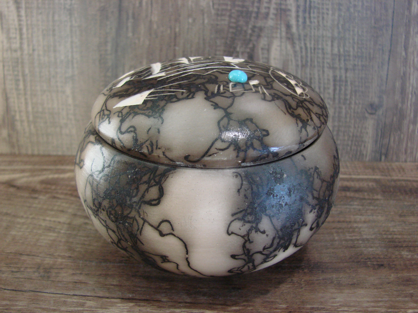 Native American Pottery Horse Hair Jewelry Trinket Box by Vail