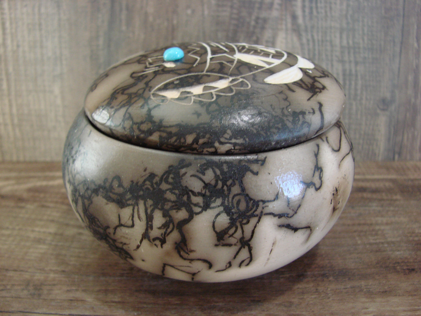 Native American Pottery Horse Hair Jewelry Trinket Box by Vail