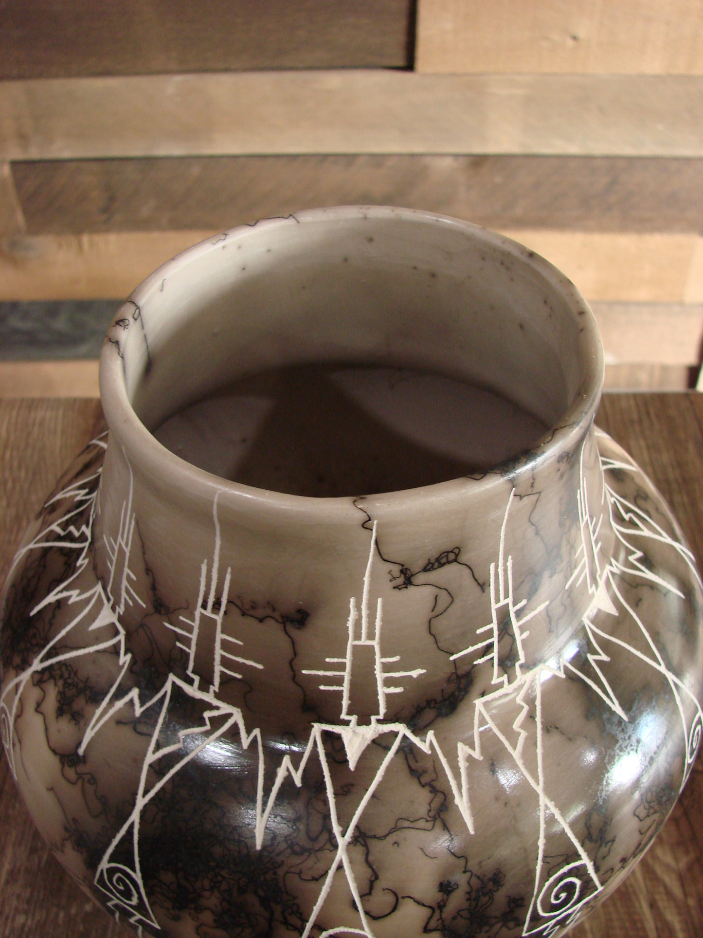 Native American Acoma Hand Etched Horse Hair Pottery by Yellow Corn