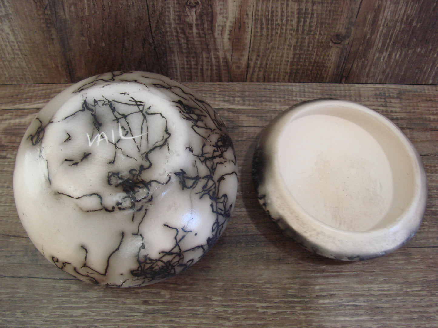 Native American Pottery Horse Hair Jewelry Trinket Box by Vail