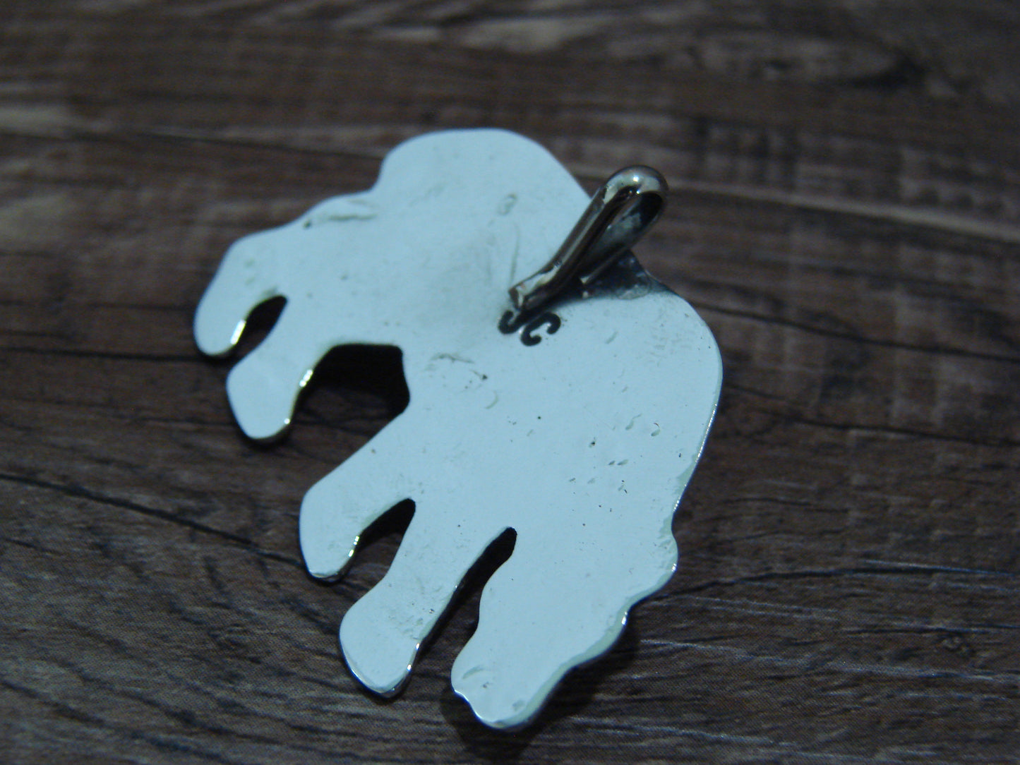 Navajo Indian Nickel Silver & Turquoise Bear Pendant - Cleveland