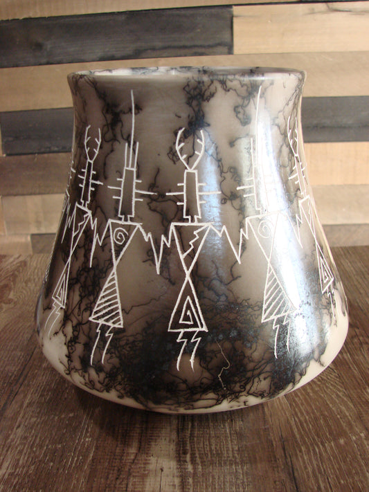 Native American Acoma Hand Etched Horse Hair Pottery by Yellow Corn