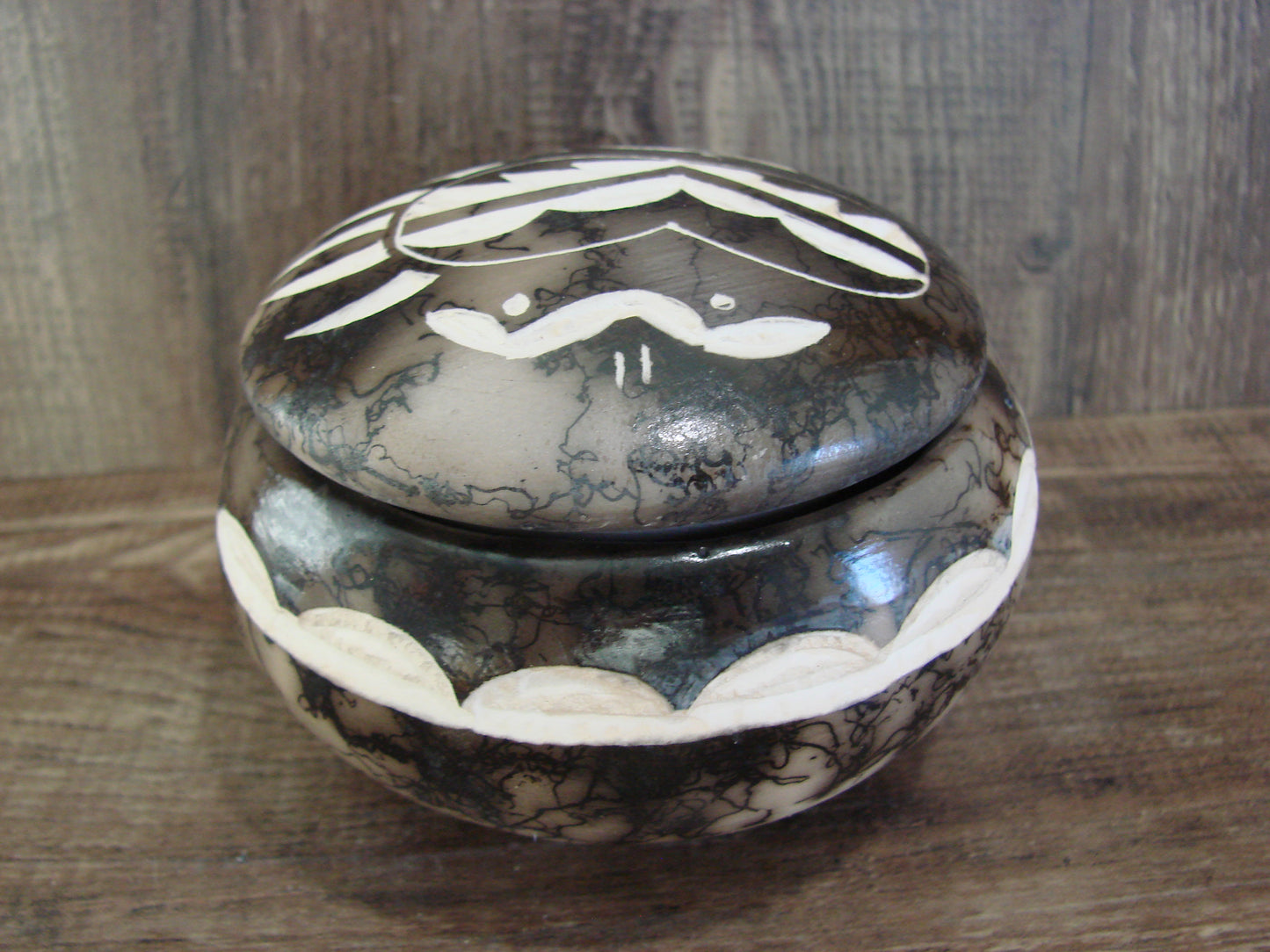 Native American Pottery Horse Hair Jewelry Trinket Box by Vail