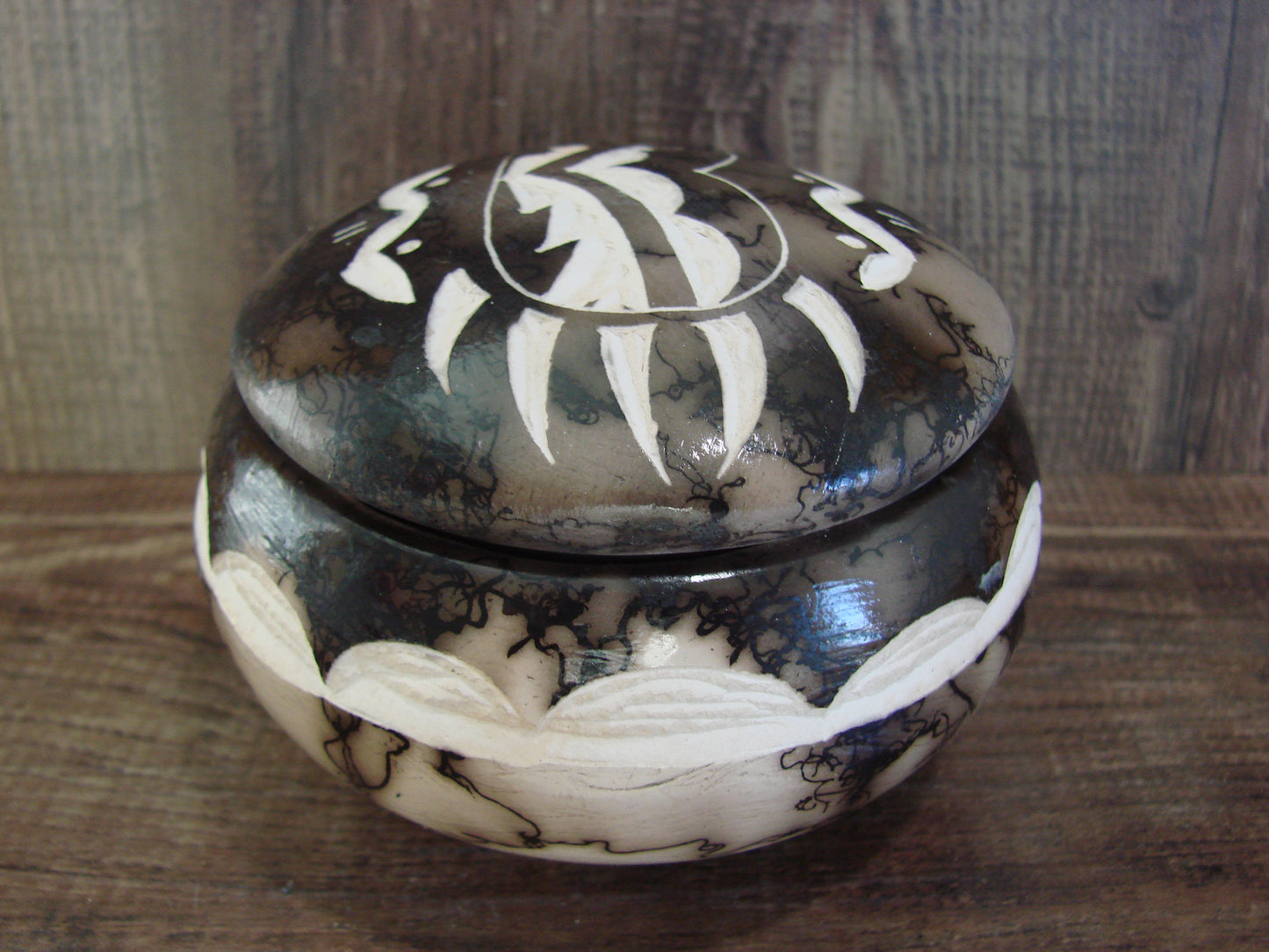 Native American Pottery Horse Hair Jewelry Trinket Box by Vail