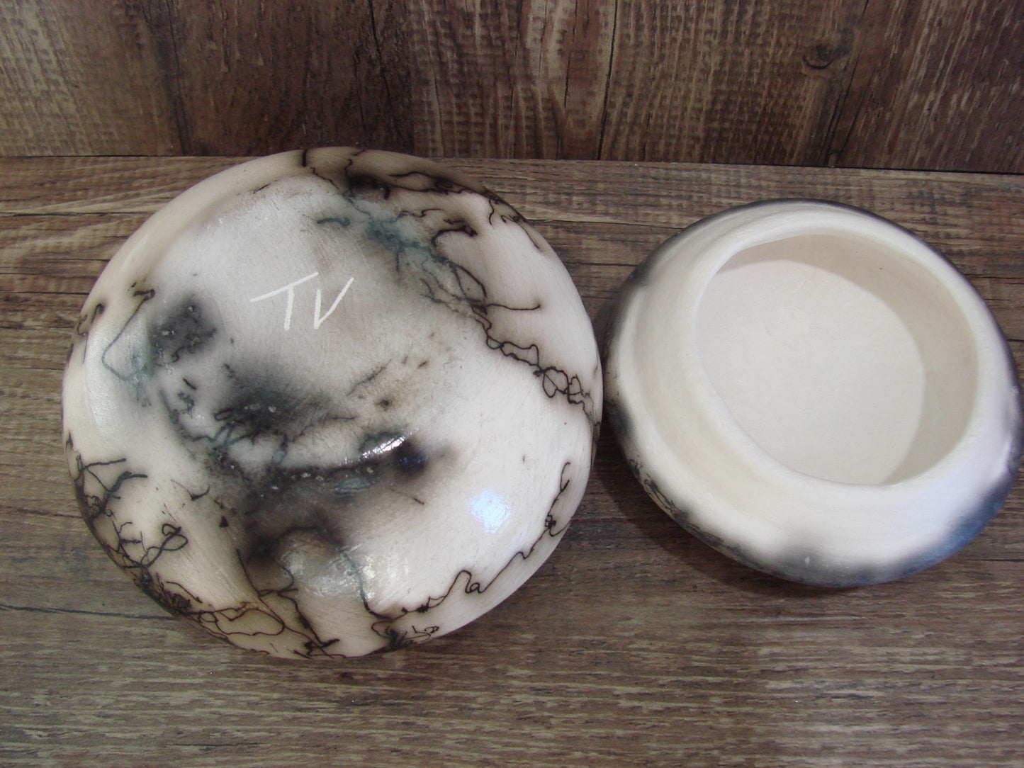 Native American Pottery Horse Hair Jewelry Trinket Box by Vail