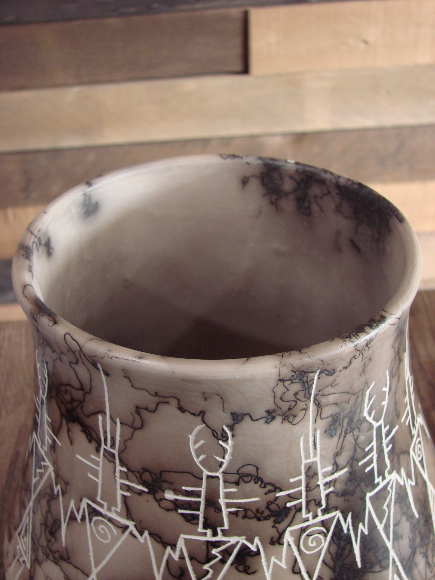Native American Acoma Hand Etched Horse Hair Pottery by Yellow Corn