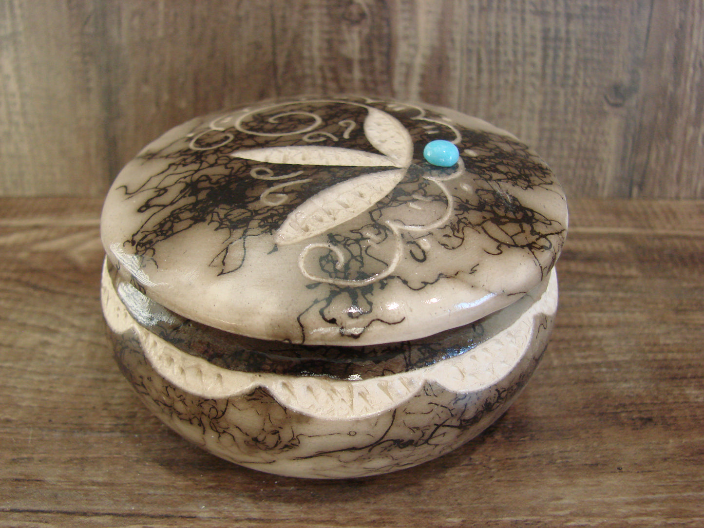 Native American Pottery Horse Hair Jewelry Trinket Box by Vail