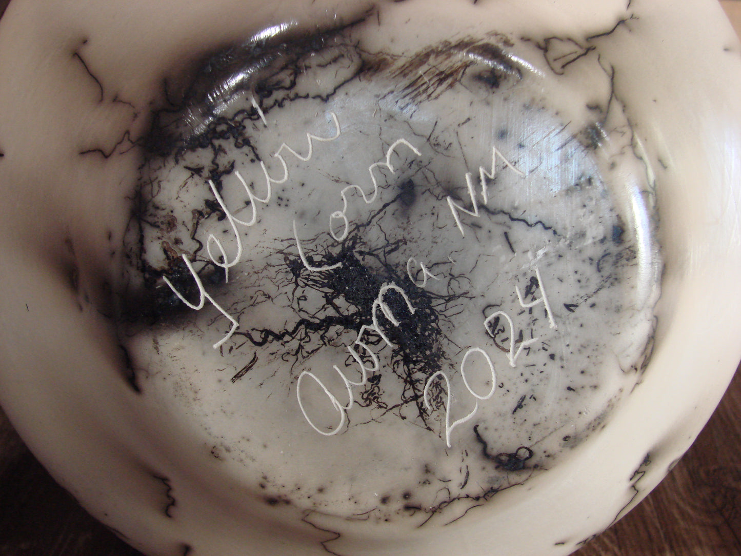 Native American Acoma Hand Etched Horse Hair Pottery by Yellow Corn