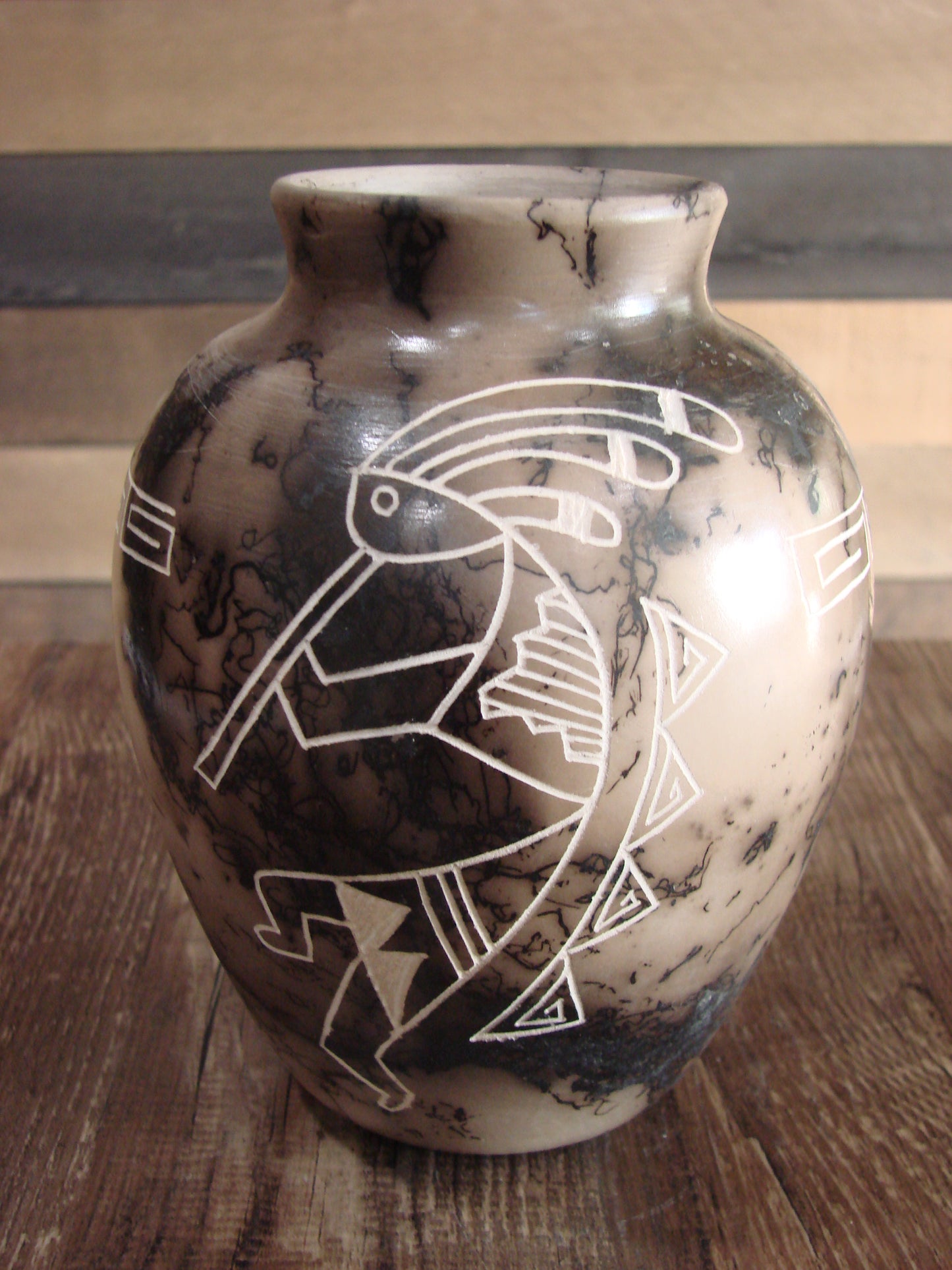 Native American Acoma Hand Etched Horse Hair Pottery by Yellow Corn