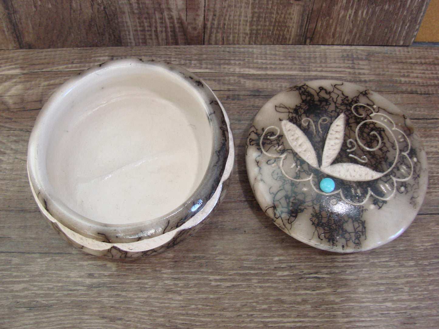 Native American Pottery Horse Hair Jewelry Trinket Box by Vail