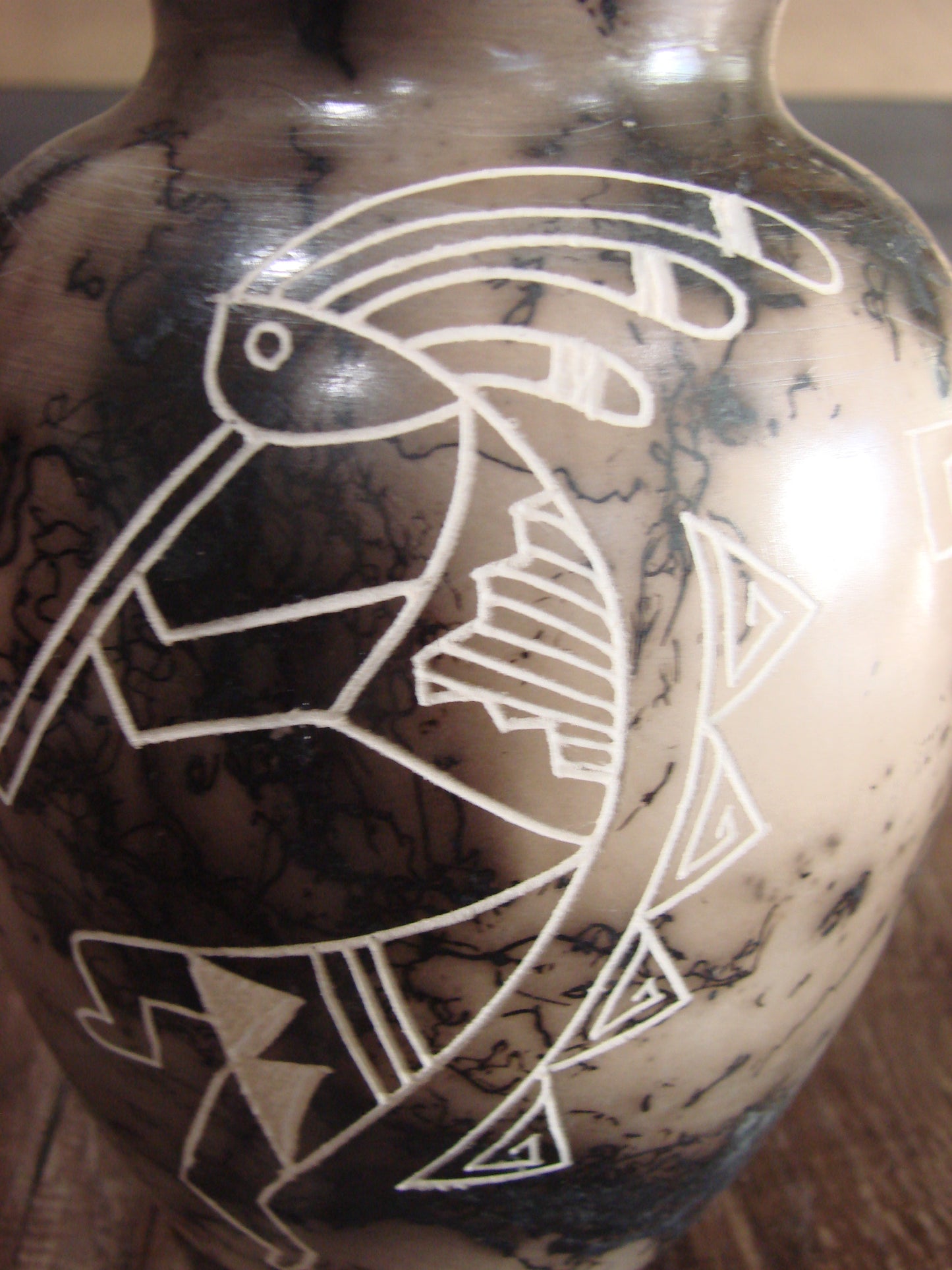 Native American Acoma Hand Etched Horse Hair Pottery by Yellow Corn