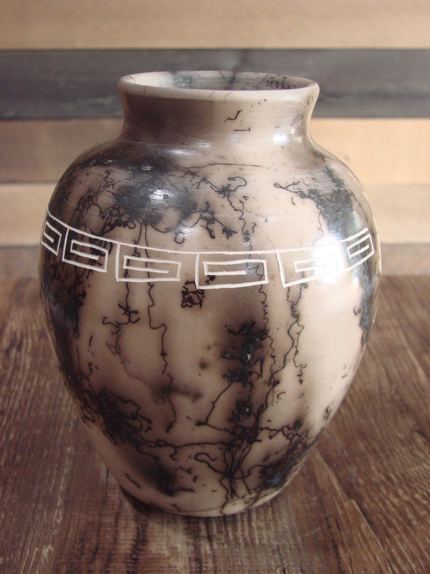 Native American Acoma Hand Etched Horse Hair Pottery by Yellow Corn