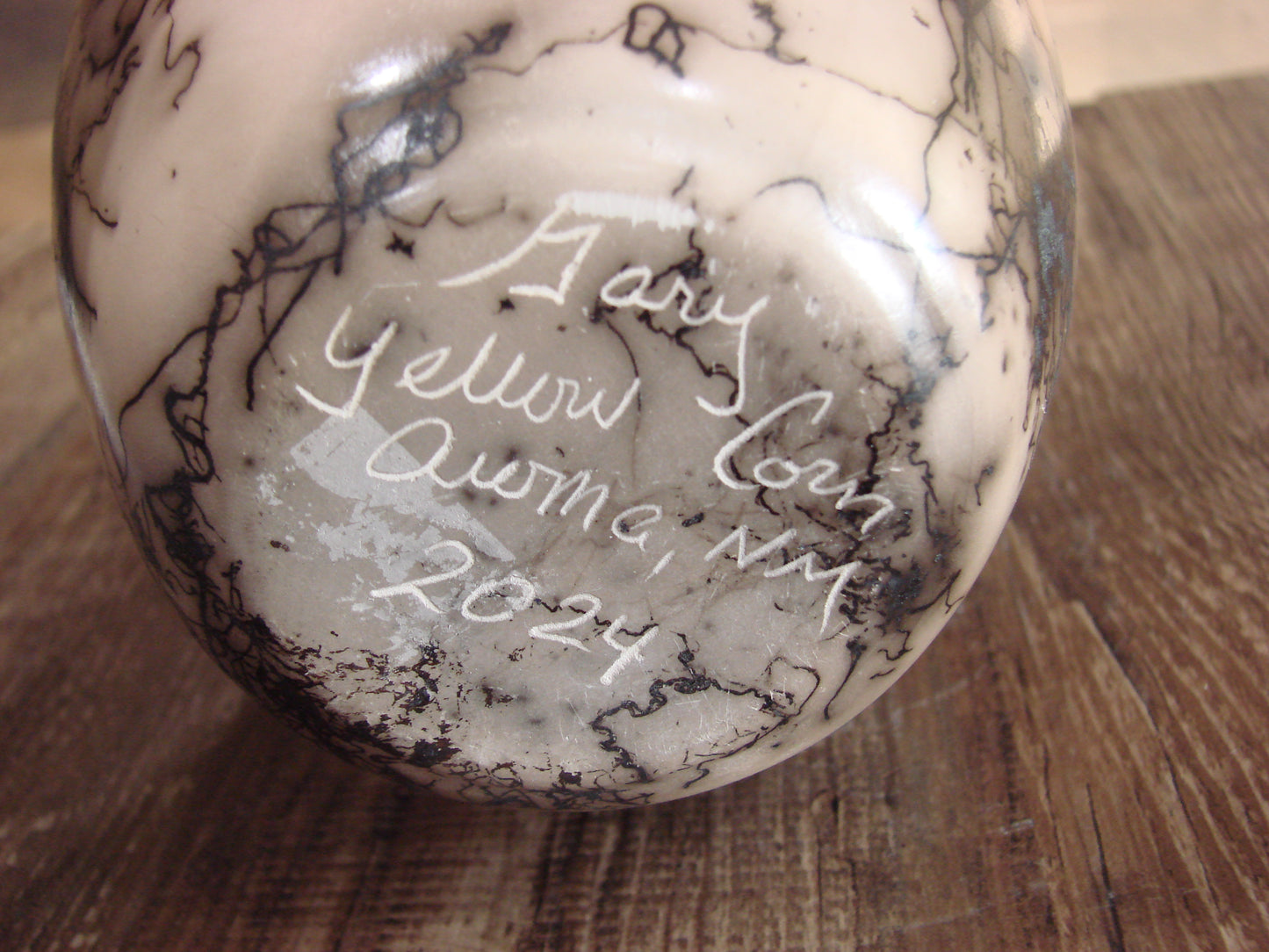 Native American Acoma Hand Etched Horse Hair Pottery by Yellow Corn